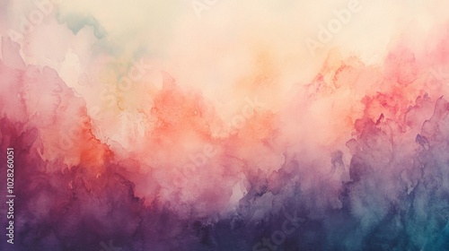 Abstract Watercolor Painting with Pink, Orange, and Purple Hues