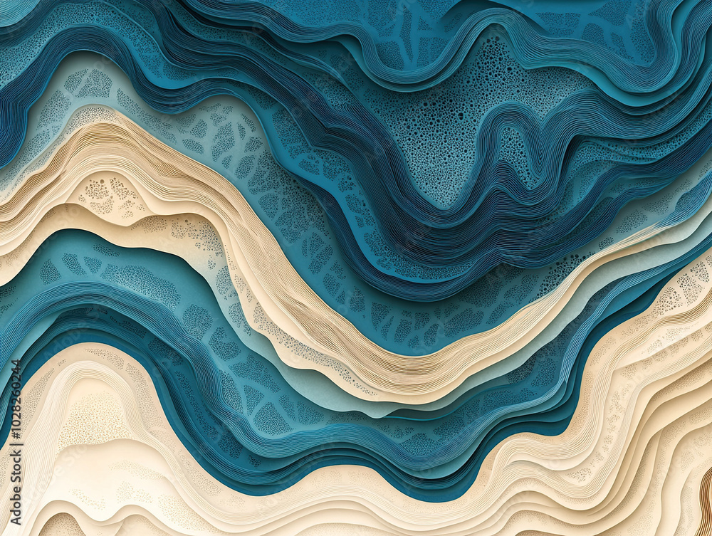 Abstract topographic map in shades of blue and beige Abstract topographic map in shades of blue and beige