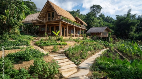 A sustainable rural tourism project in Asia where tourists participate in local agricultural activities stay in traditional houses and learn about the community culture and environmental conservation