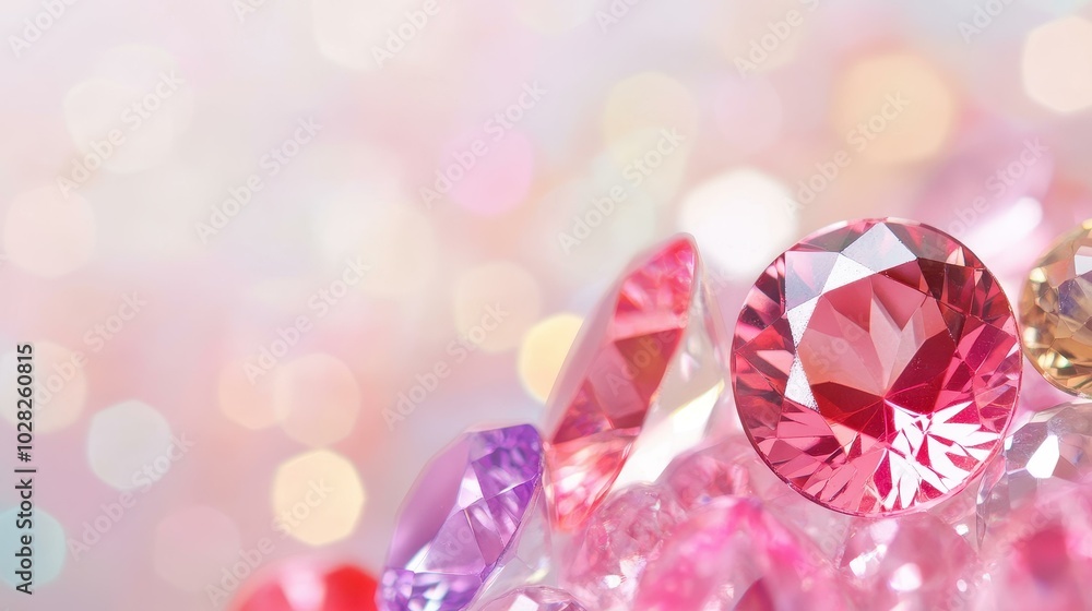 A vibrant mix of sparkling pink and red gemstones gleams against a soft, blurred backdrop, showcasing their dazzling beauty. A vibrant mix of sparkling pink and red gemstones gleams against a soft, blurred backdrop, showcasing their dazzling beauty.