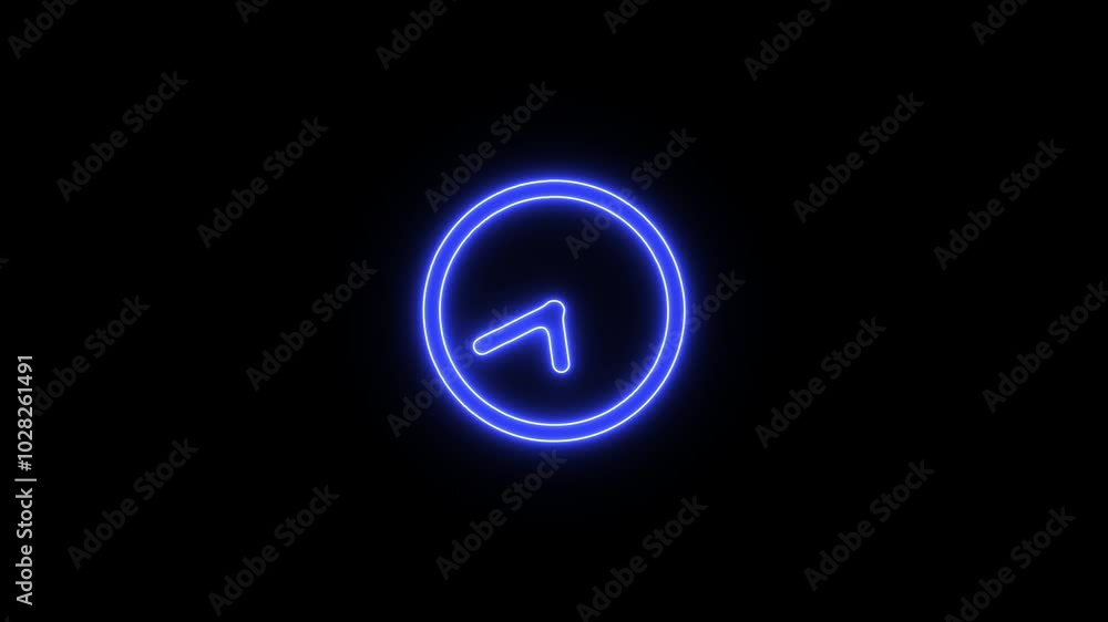 Glowing neon Clock icon, analog clock animated with isolated on black background. Glowing neon Clock icon, analog clock animated with isolated on black background.