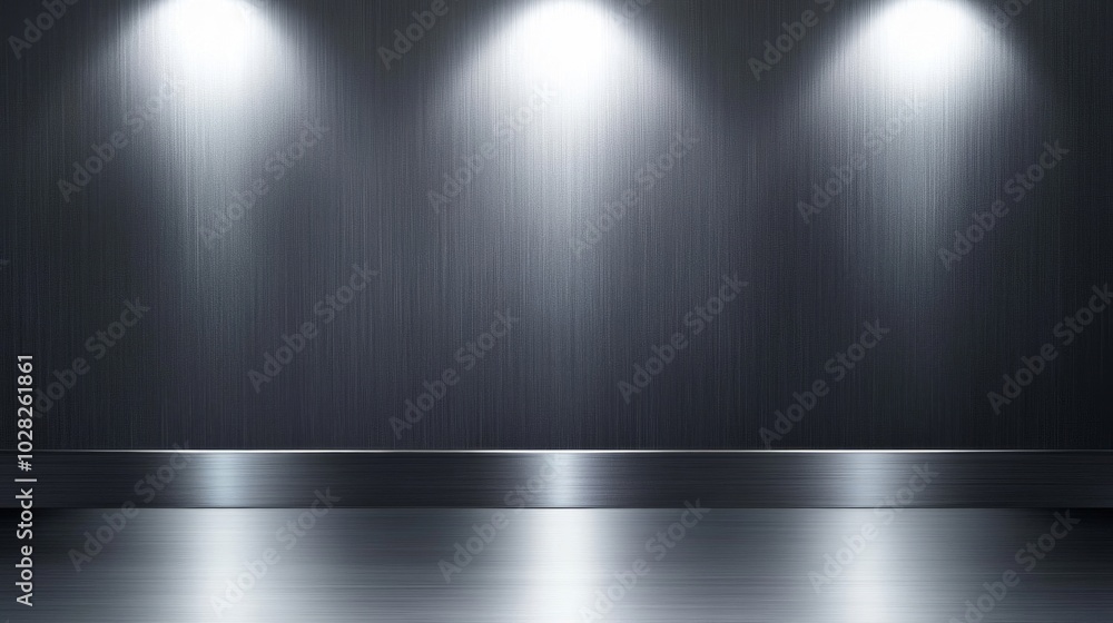 Three Spotlights Illuminating a Polished Metal Surface Three Spotlights Illuminating a Polished Metal Surface