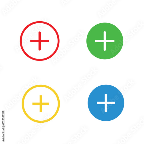 Set of Plus icons. Vector illustration in flat style