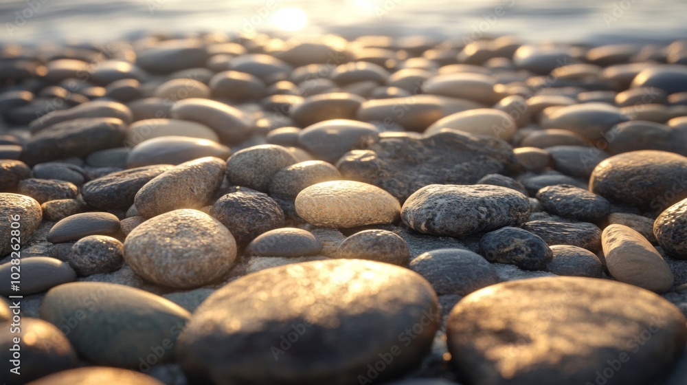 Smooth, Rounded River Rocks Bathed in Golden Sunlight Smooth, Rounded River Rocks Bathed in Golden Sunlight