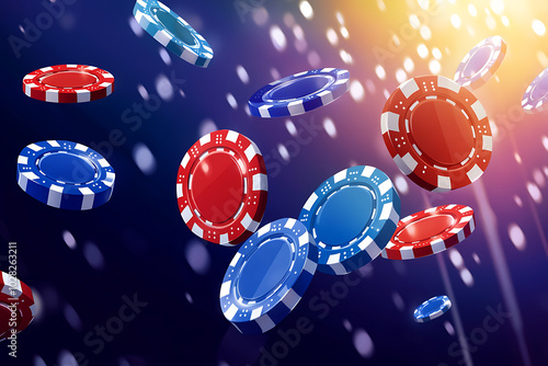 A collection of colorful casino chips floating against a vibrant background.