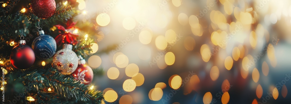 Festive glow: A merry Christmas tree banner with baubles and shiny lights Festive glow: A merry Christmas tree banner with baubles and shiny lights