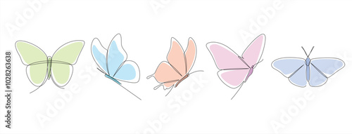 butterfly continuous line color vector pack design. poem element continuous line illustration. vector lineart. monoline asset.