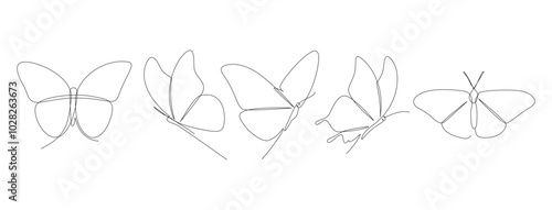 butterfly continuous line vector pack design. poem element continuous line illustration. vector lineart. monoline asset.