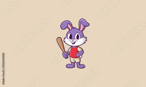 Cartoon bunny holding a baseball bat, ready to play.