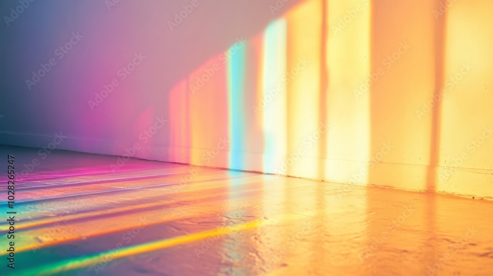 Prismatic Light Casts Rainbow Patterns on a Wall and Floor Prismatic Light Casts Rainbow Patterns on a Wall and Floor