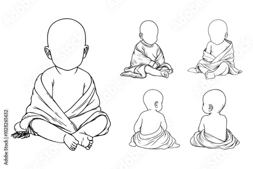 The clipart features an adorable baby in a cozy blanket position in line art style