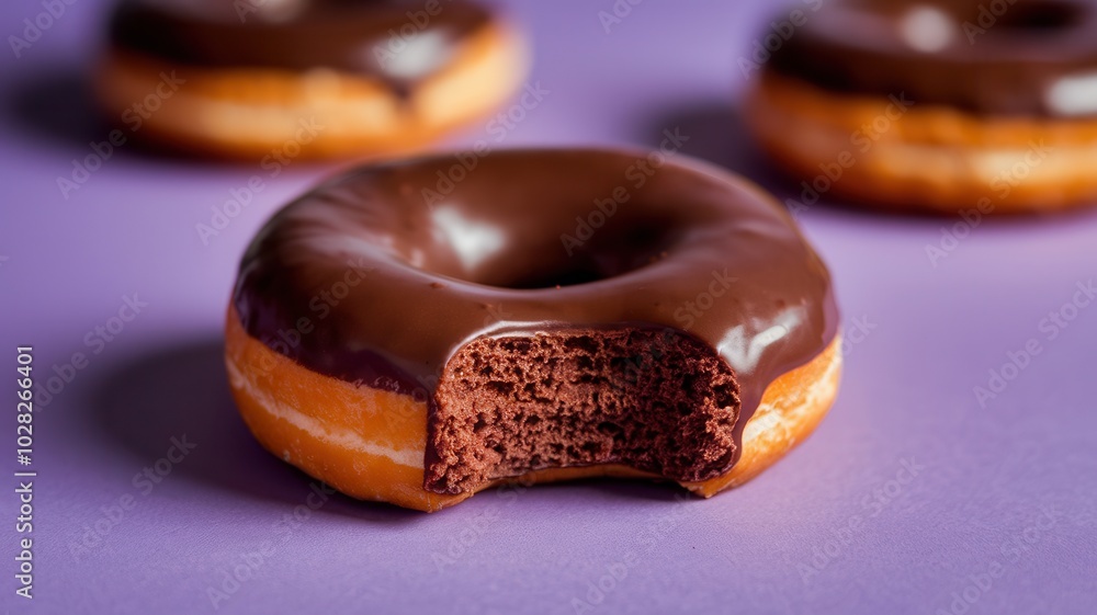 Chocolate-Covered Donuts with Fudgey Center on a Purple Surface Chocolate-Covered Donuts with Fudgey Center on a Purple Surface