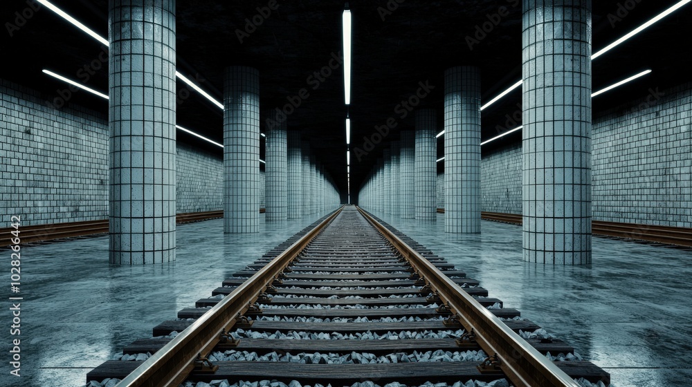 Fototapeta premium Modern Train Station Platform with Tracks and Pillars