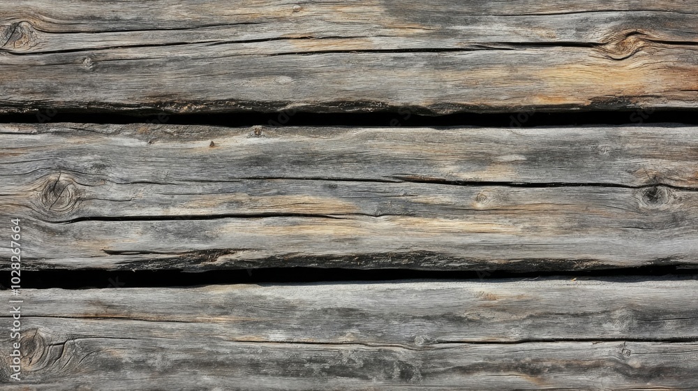 Weathered Gray Wooden Planks with Knots and Cracks