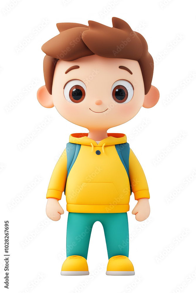 Cute Cartoon Boy Character in Yellow Hoodie with Backpack on Transparent Background for Design Elements or Children's Projects Cute Cartoon Boy Character in Yellow Hoodie with Backpack on Transparent Background for Design Elements or Children's Projects