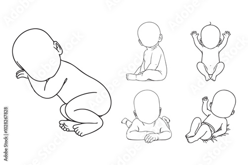 Artistic representation of a newborn baby in line drawing