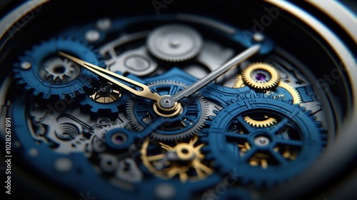 Wallpaper Mural Blue Mechanical Watch Gears Closeup   Precision Timepiece Engineering Torontodigital.ca