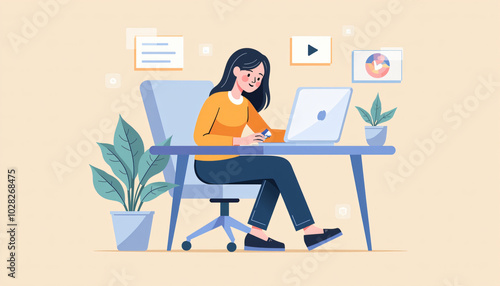 Woman working alone at desk