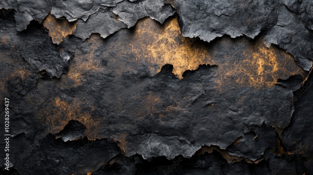 Black and Gold Textured Surface with Ripped Edges Black and Gold Textured Surface with Ripped Edges