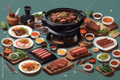 korean bbq food  illustration