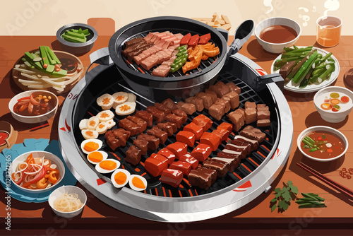 korean bbq food  illustration