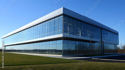 Sleek Glass Facade: Modern Office Building with Expansive Creative Canvas