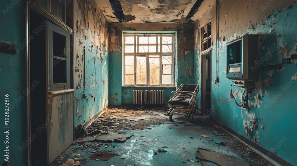 A derelict hospital with flickering lights and echoes of long-gone patients. A derelict hospital with flickering lights and echoes of long-gone patients.
