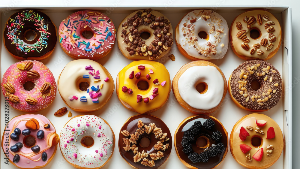 Obraz premium Delicious Assorted Donuts in a White Box