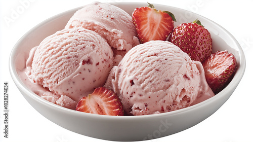 Creamy strawberry ice cream in a bowl topped with