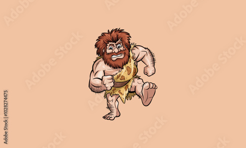 Angry caveman in action, wearing a leopard tunic.