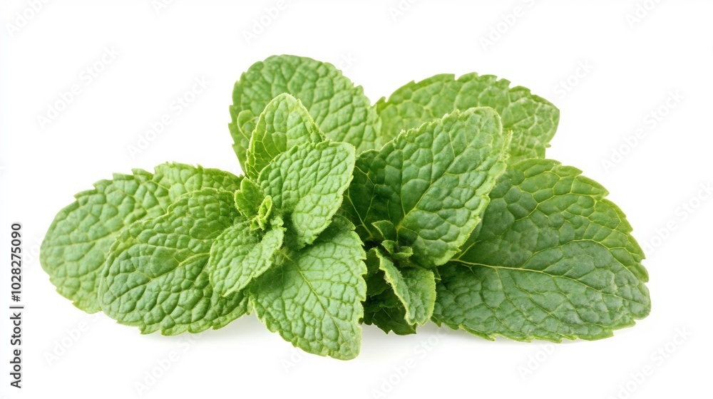 Fresh Green Mint Leaves Isolated on White Background Fresh Green Mint Leaves Isolated on White Background