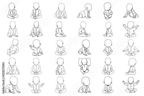 Bundle Line Art Happy Cute Baby cute baby expressing happiness Illustration Hand Drawn Clipart