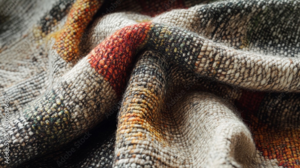 Fototapeta premium Close-up of a Textured Multicolored Fabric with a Knitted Pattern