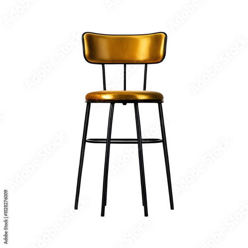 Isolated Golden yellow and black metal bar stool on a transparent background PNG, 3D stool PNG, Cut out stool