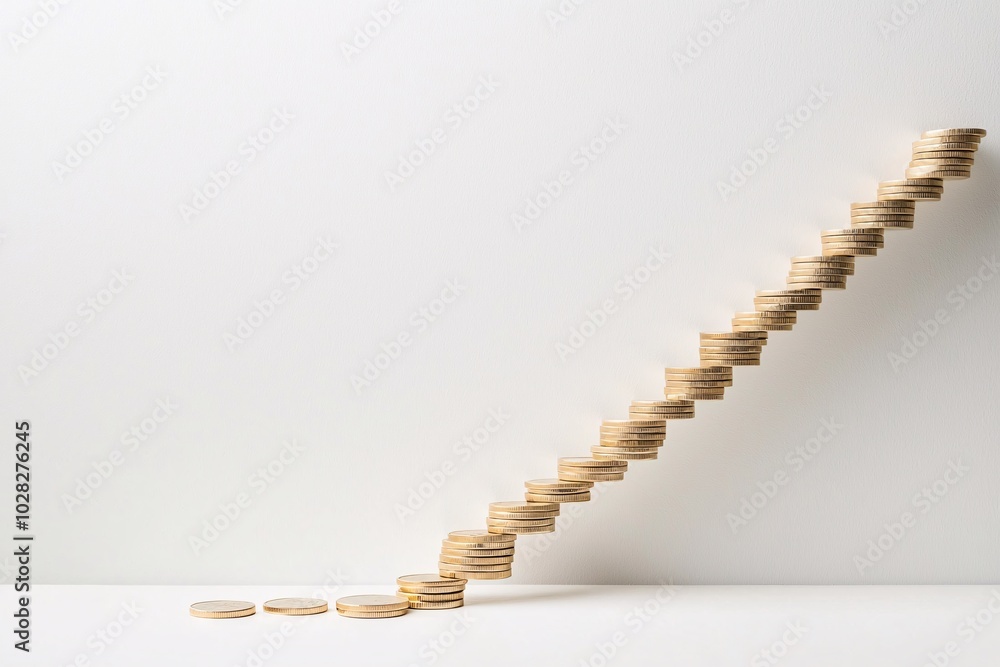 Coins tumbling down a staircase with an interest rate symbol, declining financial returns Coins tumbling down a staircase with an interest rate symbol, declining financial returns