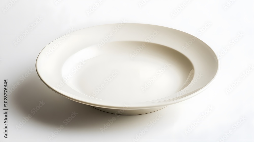 Empty ceramic round plate isolated on white background. 