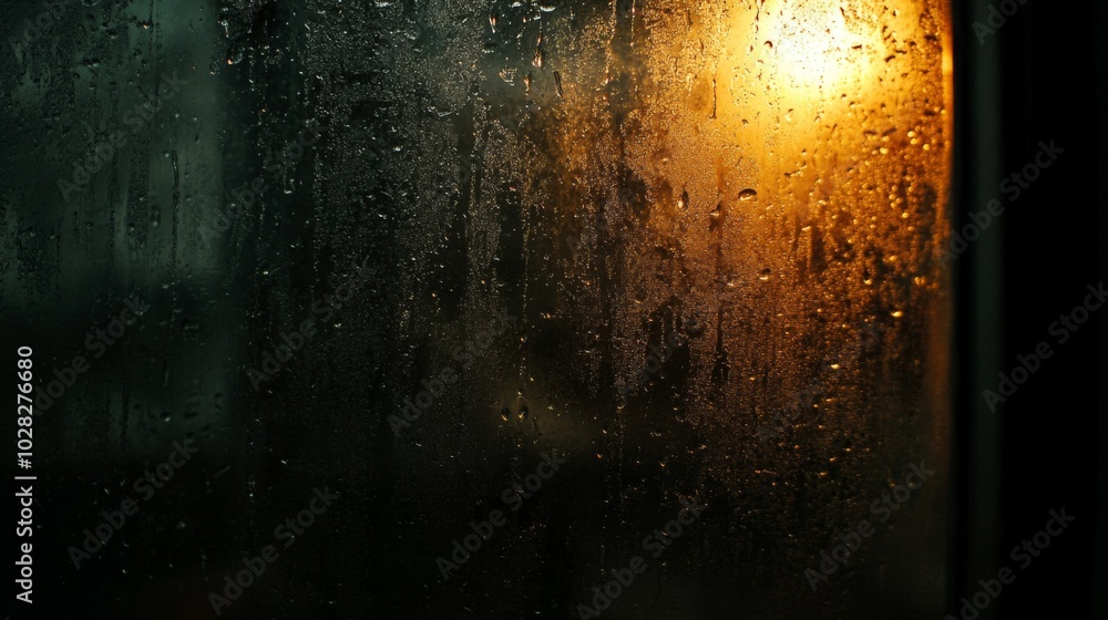 Raindrops on a Windowpane with an Orange Glow