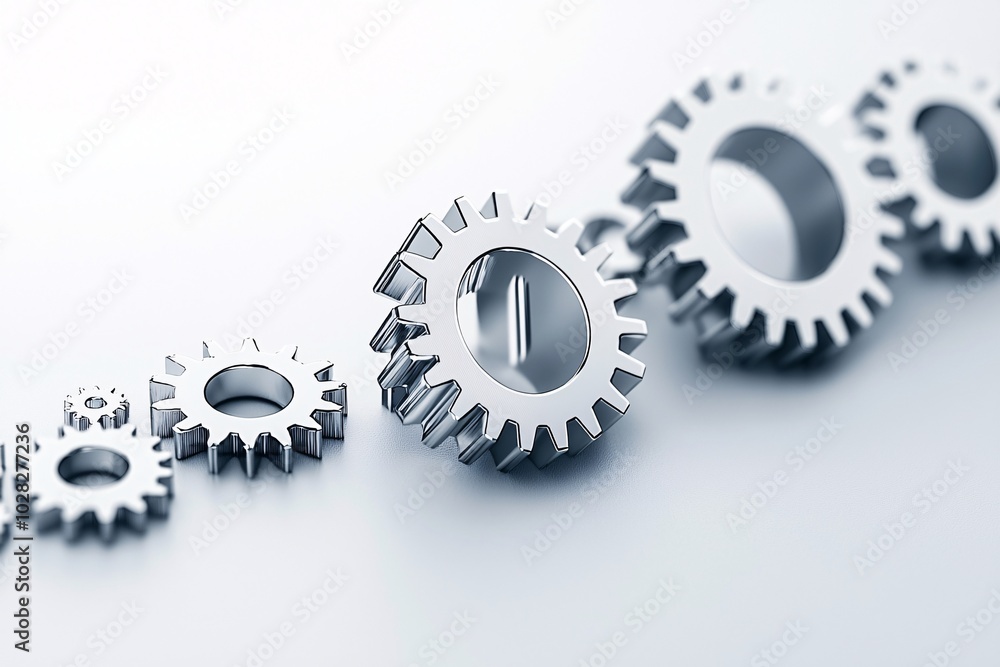 Gears of an economy slowing down with a falling interest rate symbol, metaphor for economic slowdown Gears of an economy slowing down with a falling interest rate symbol, metaphor for economic slowdown