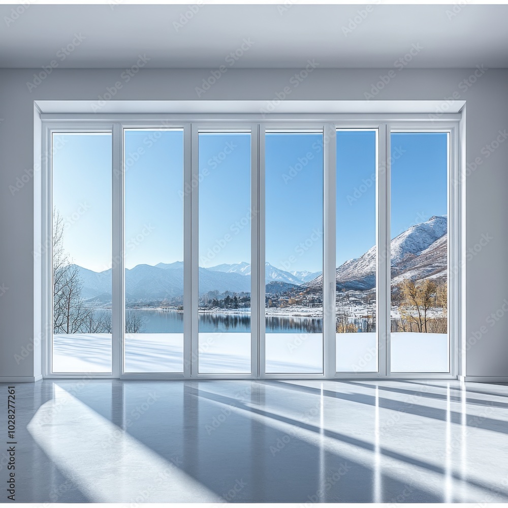 Fototapeta premium Modern Interior with Large Windows and Scenic View