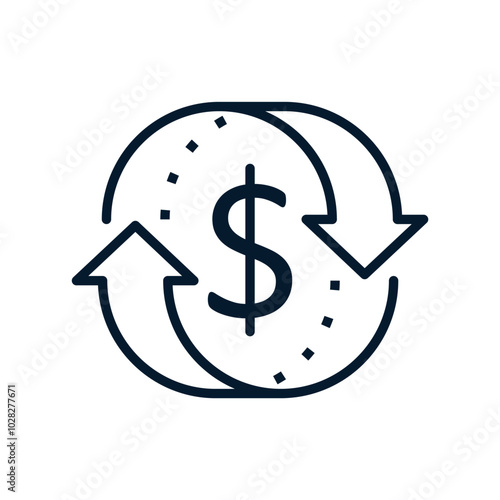 Concept financial services, cashback, currency exchange. Vector linear icon isolated on white background.