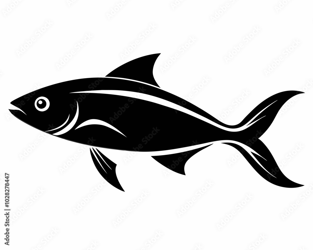 Fototapeta premium Black Silhouette of a Fish Swimming, fish silhouette, swimming fish, black fish vector.