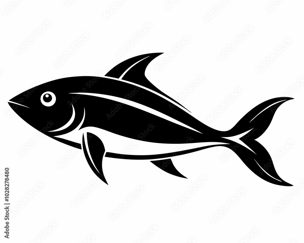 Fototapeta premium Black Silhouette of a Fish Swimming, fish silhouette, swimming fish, black fish vector.