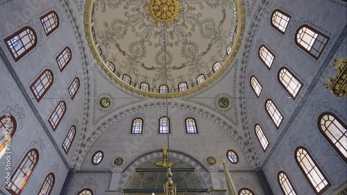 Tilt Shot of the Ottoman Nusretiye Mosque's Interior in Istanbul, Turkey photo