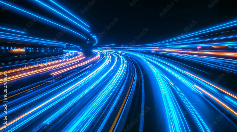 Fototapeta premium Nighttime Traffic Trails on a City Highway