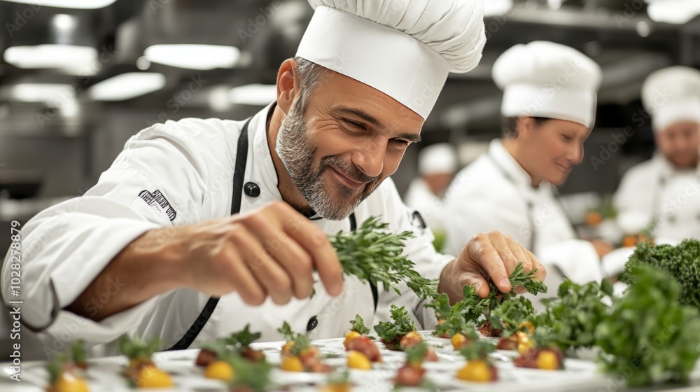Chef Garnishing Food. Chef Garnishing Food.