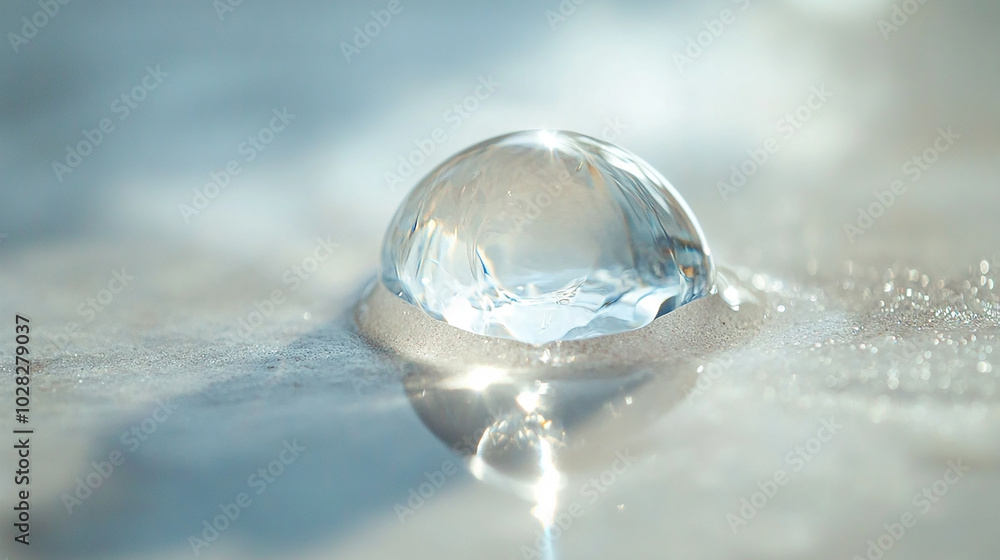 Crystal-clear water droplet resting on a smooth surface Crystal-clear water droplet resting on a smooth surface