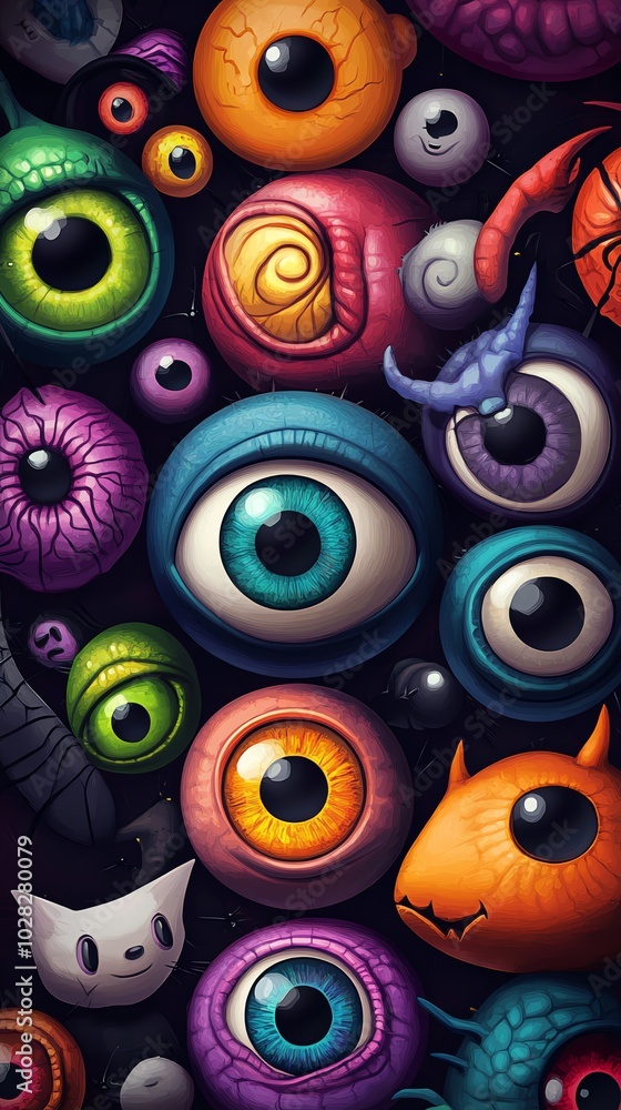 Colorful quirky eyes on a dark background Colorful quirky eyes on a dark background