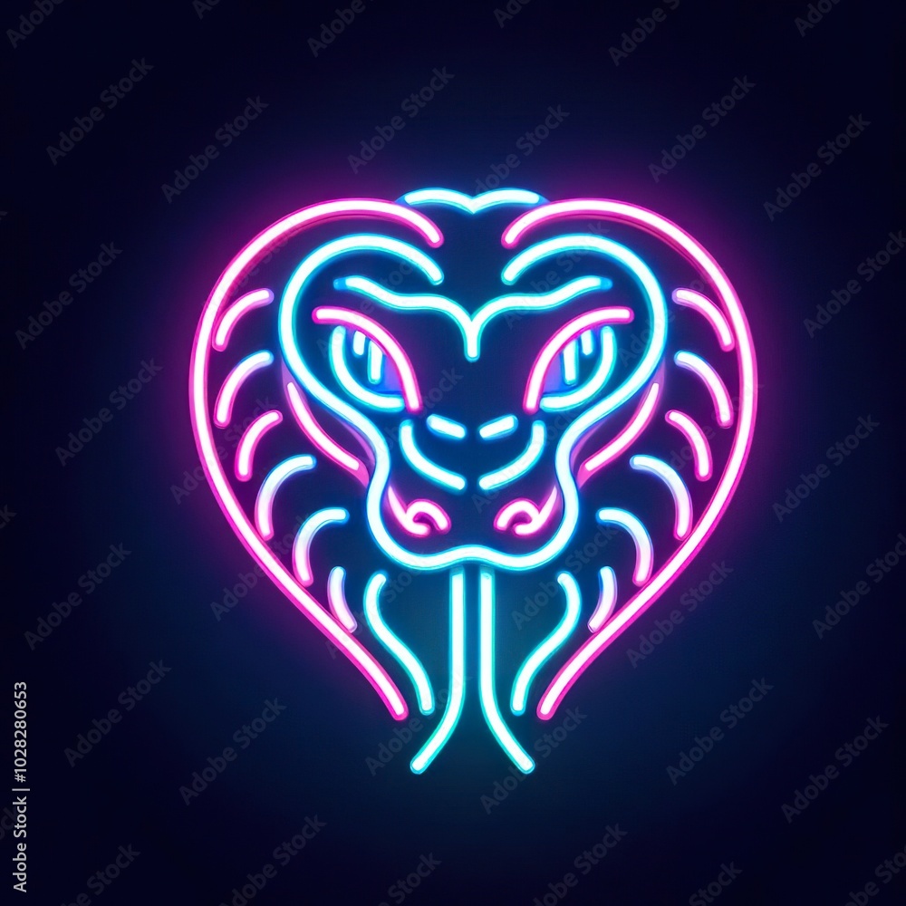 Snake head animal in neon style, Portrait of glow light animal. Snake head animal in neon style, Portrait of glow light animal.