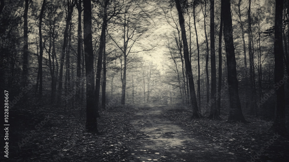 A dark forest looms ominously, whispering secrets of the lost. A dark forest looms ominously, whispering secrets of the lost.