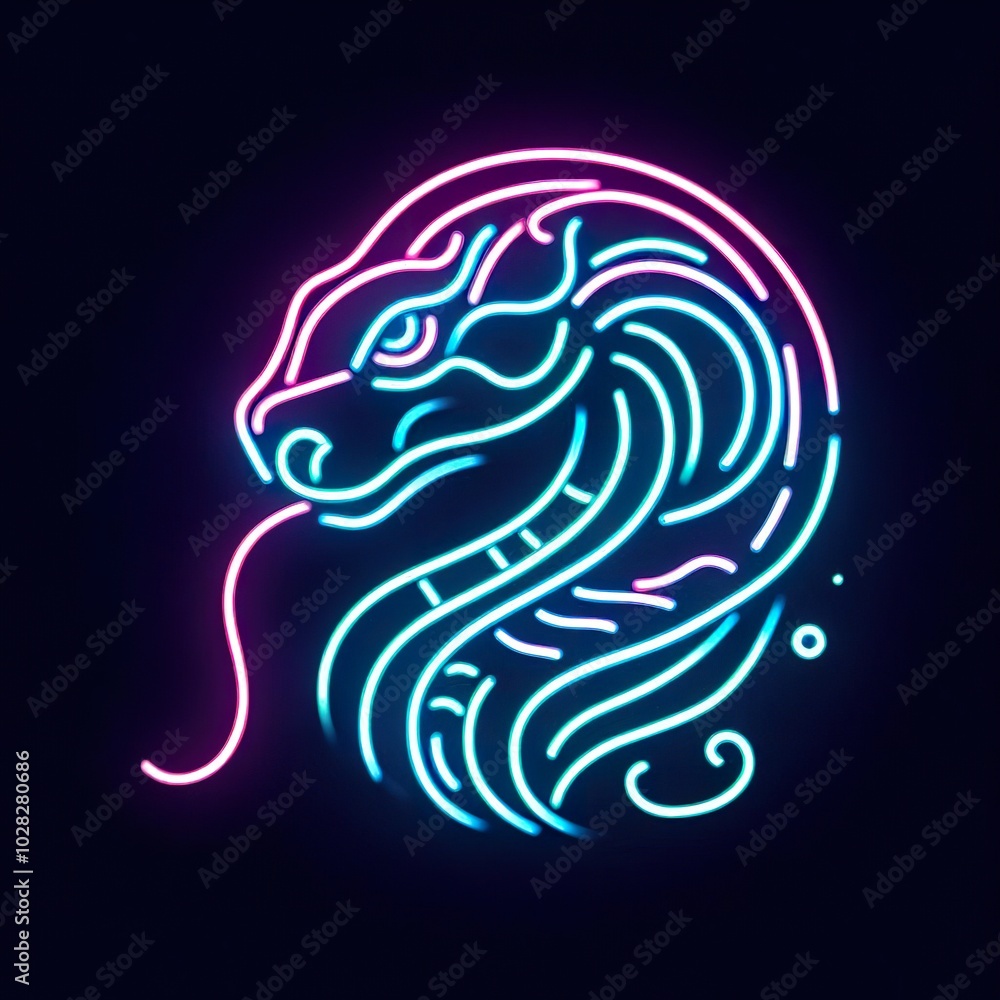 Snake head animal in neon style, Portrait of glow light animal. Snake head animal in neon style, Portrait of glow light animal.
